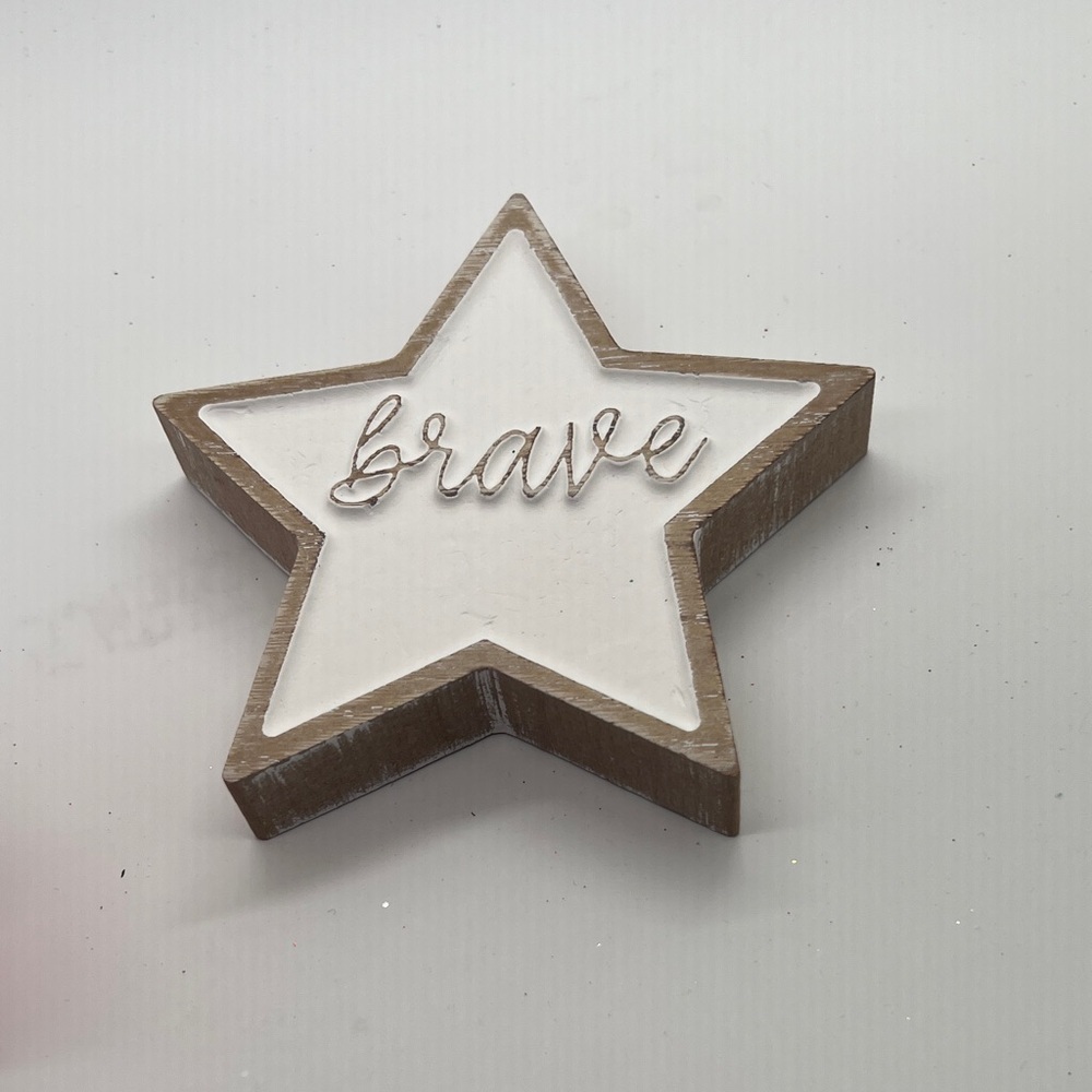 Rave White and Brown Star Decor with 'Brave' Inscription